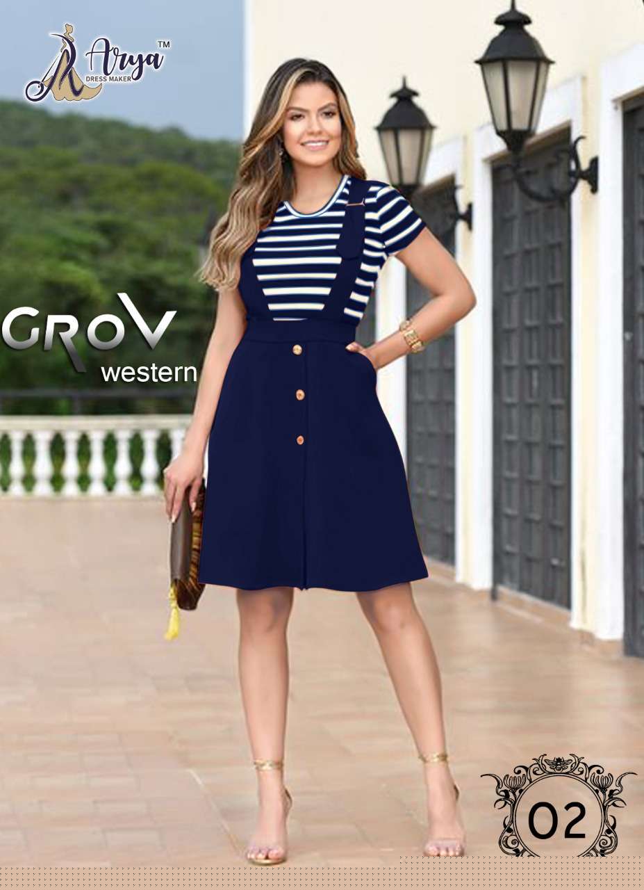 GROVE BY ARYA DRESS MAKER 01 TO 06 SERIES BEAUTIFUL STYLISH FANCY COLORFUL CASUAL WEAR & ETHNIC WEAR COTTON LYCRA TOPS WITH SKIRT AT WHOLESALE PRICE