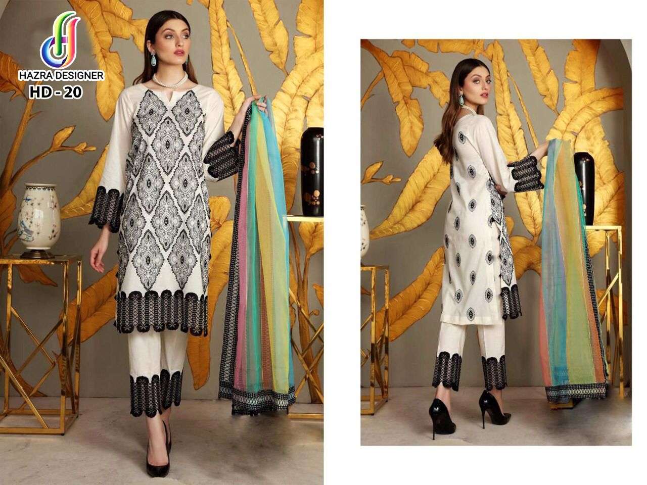 HAZRA HIT DESIGN 20 BY HAZRA DESIGNER PAKISTANI SUITS BEAUTIFUL FANCY COLORFUL STYLISH PARTY WEAR & OCCASIONAL WEAR PURE CAMBRIC COTTON WITH EMBROIDERY DRESSES AT WHOLESALE PRICE