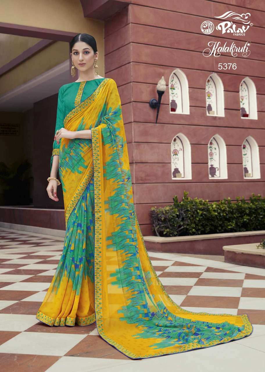 KALAKRUTI BY PALAV 5375 TO 5392 SERIES INDIAN TRADITIONAL WEAR COLLECTION BEAUTIFUL STYLISH FANCY COLORFUL PARTY WEAR & OCCASIONAL WEAR GEORGETTE/CHIFFONSAREES AT WHOLESALE PRICE