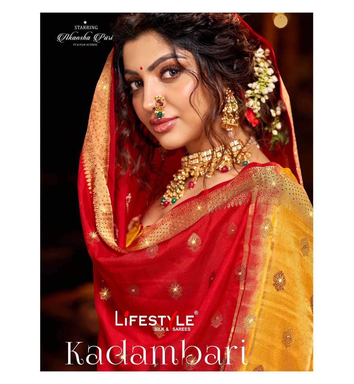KADAMBARI BY LIFESTYLE SAREES 72601 TO 72606 SERIES INDIAN TRADITIONAL WEAR COLLECTION BEAUTIFUL STYLISH FANCY COLORFUL PARTY WEAR & OCCASIONAL WEAR NYLON SILK SAREES AT WHOLESALE PRICE