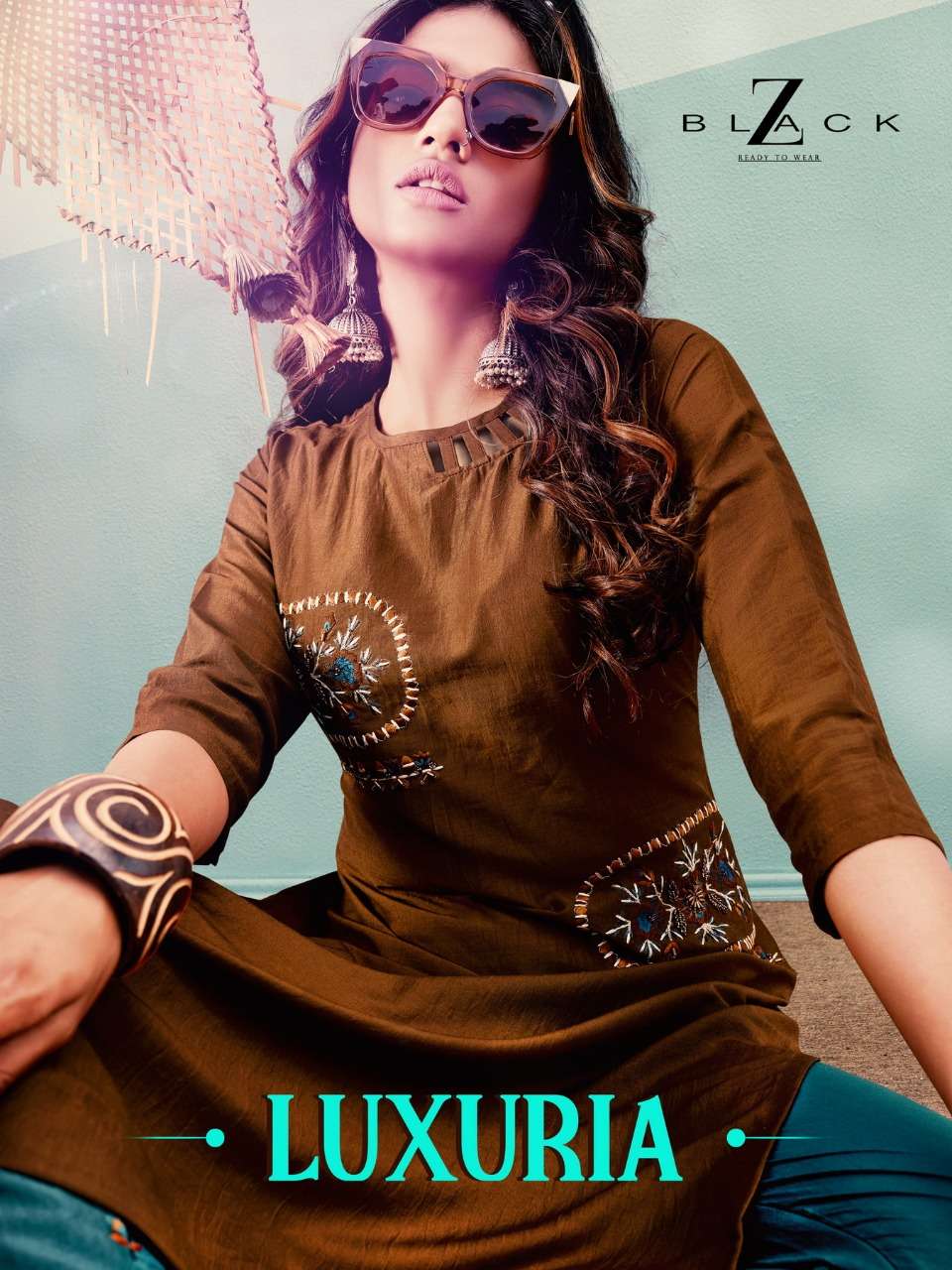 LUXURIA BY Z BLACK 1001 TO 1006 SERIES DESIGNER STYLISH FANCY COLORFUL BEAUTIFUL PARTY WEAR & ETHNIC WEAR COLLECTION CHINNON SILK EMBROIDERY KURTIS WITH BOTTOM AT WHOLESALE PRICE