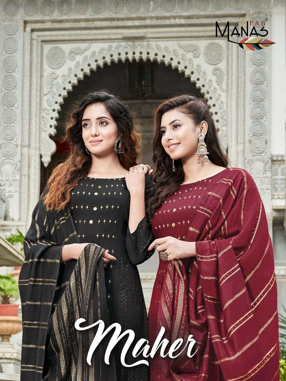 MAHER BY MANAS FAB 101 TO 106 SERIES BEAUTIFUL SUITS COLORFUL STYLISH FANCY CASUAL WEAR & ETHNIC WEAR PURE VISCOSE JACQUARD WITH WORK DRESSES AT WHOLESALE PRICE