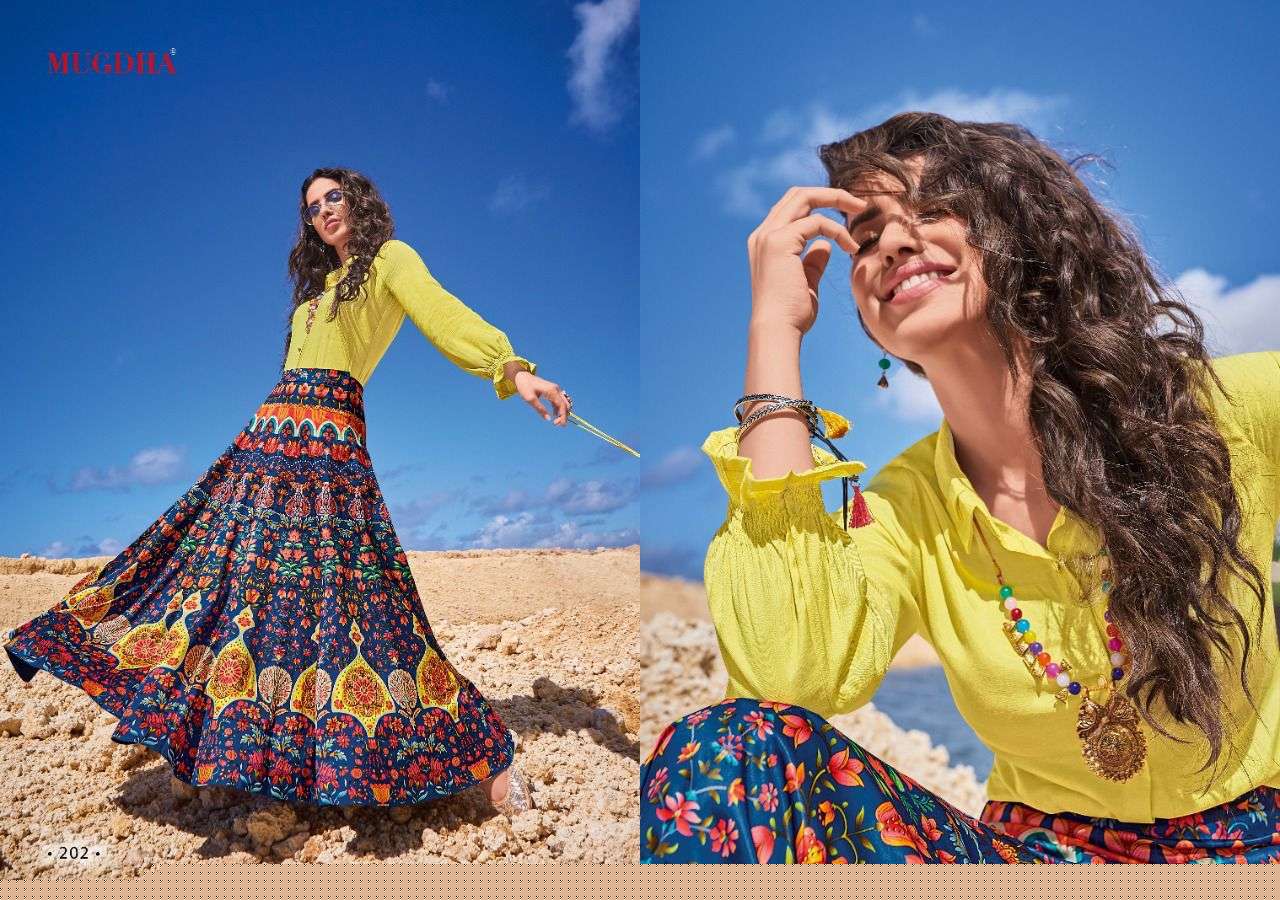 MISHKA BY MUGDHA 201 TO 206 SERIES BEAUTIFUL STYLISH FANCY COLORFUL CASUAL WEAR & ETHNIC WEAR SPRING LYCRA TOPS WITH BOTTOM AT WHOLESALE PRICE