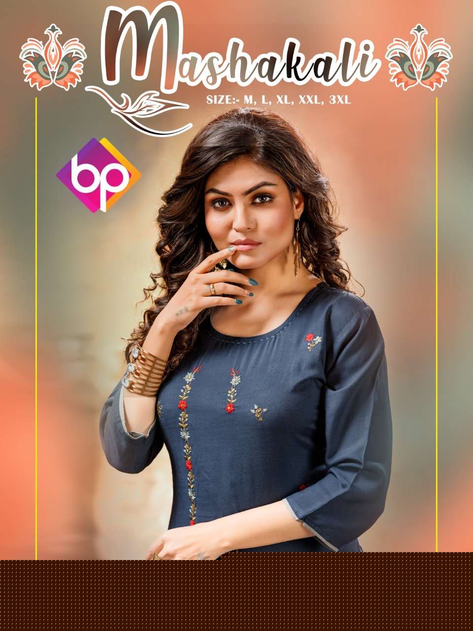 MASHAKALI BY BP 1001 TO 1008 SERIES STYLISH FANCY BEAUTIFUL COLORFUL CASUAL WEAR & ETHNIC WEAR RAYON SLUB EMBROIDERED KURTIS WITH BOTTOM AT WHOLESALE PRICE