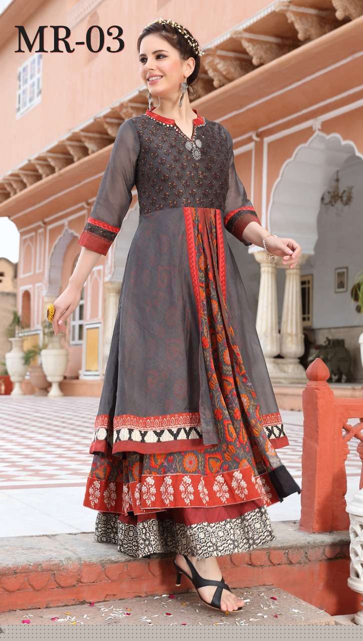 MAHARANI BY ARYA DRESS MAKER BEAUTIFUL STYLISH FANCY COLORFUL CASUAL WEAR & ETHNIC WEAR CHANDERI COTTON PRINT GOWNS AT WHOLESALE PRICE