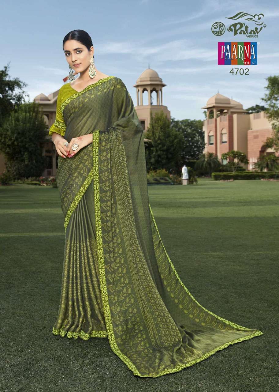 PAARNA VOL-47 BY PALAV 4701 TO 4710 SERIES INDIAN TRADITIONAL WEAR COLLECTION BEAUTIFUL STYLISH FANCY COLORFUL PARTY WEAR & OCCASIONAL WEAR SAMAR SILK SAREES AT WHOLESALE PRICE