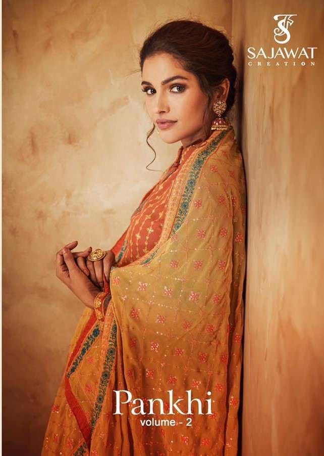 PANKHI VOL-2 BY SAJAWAT CREATION 1111 TO 1114 SERIES BEAUTIFUL SUITS COLORFUL STYLISH FANCY CASUAL WEAR & ETHNIC WEAR HEAVY FAUX GEORGETTE DRESSES AT WHOLESALE PRICE