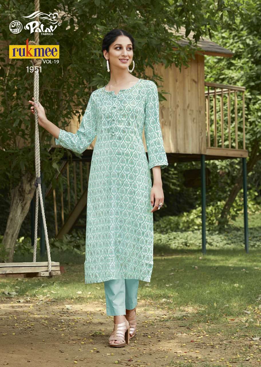 RUKMEE VOL-19 BY PALAV 1950 TO 1959 SERIES DESIGNER STYLISH FANCY COLORFUL BEAUTIFUL PARTY WEAR & ETHNIC WEAR COLLECTION RAYON EMBROIDERY KURTIS AT WHOLESALE PRICE