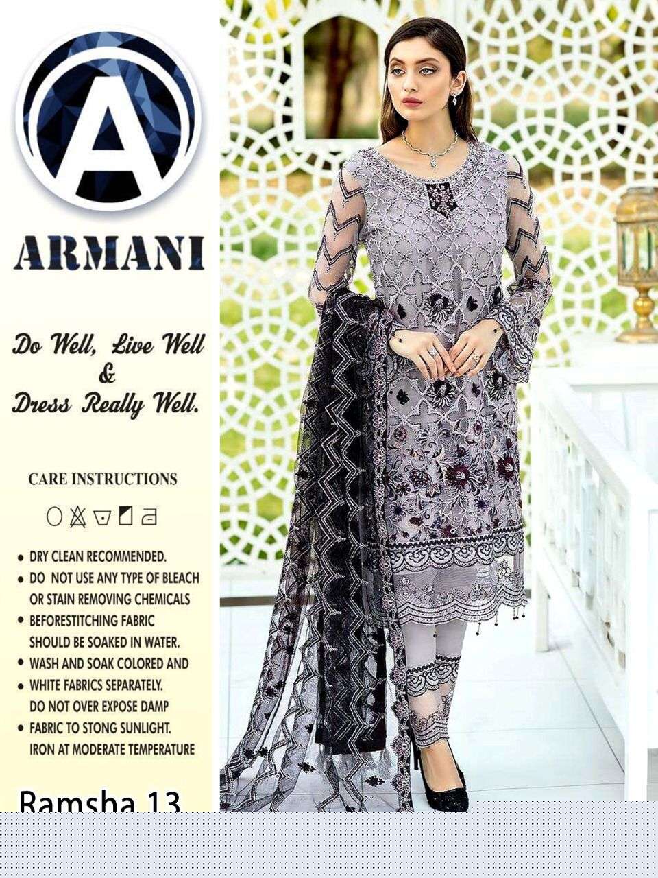 RAMSHA 13 BY ARMANI PAKISTANI SUITS BEAUTIFUL FANCY COLORFUL STYLISH PARTY WEAR & OCCASIONAL WEAR GEORGETTE WITH EMBROIDERY DRESSES AT WHOLESALE PRICE