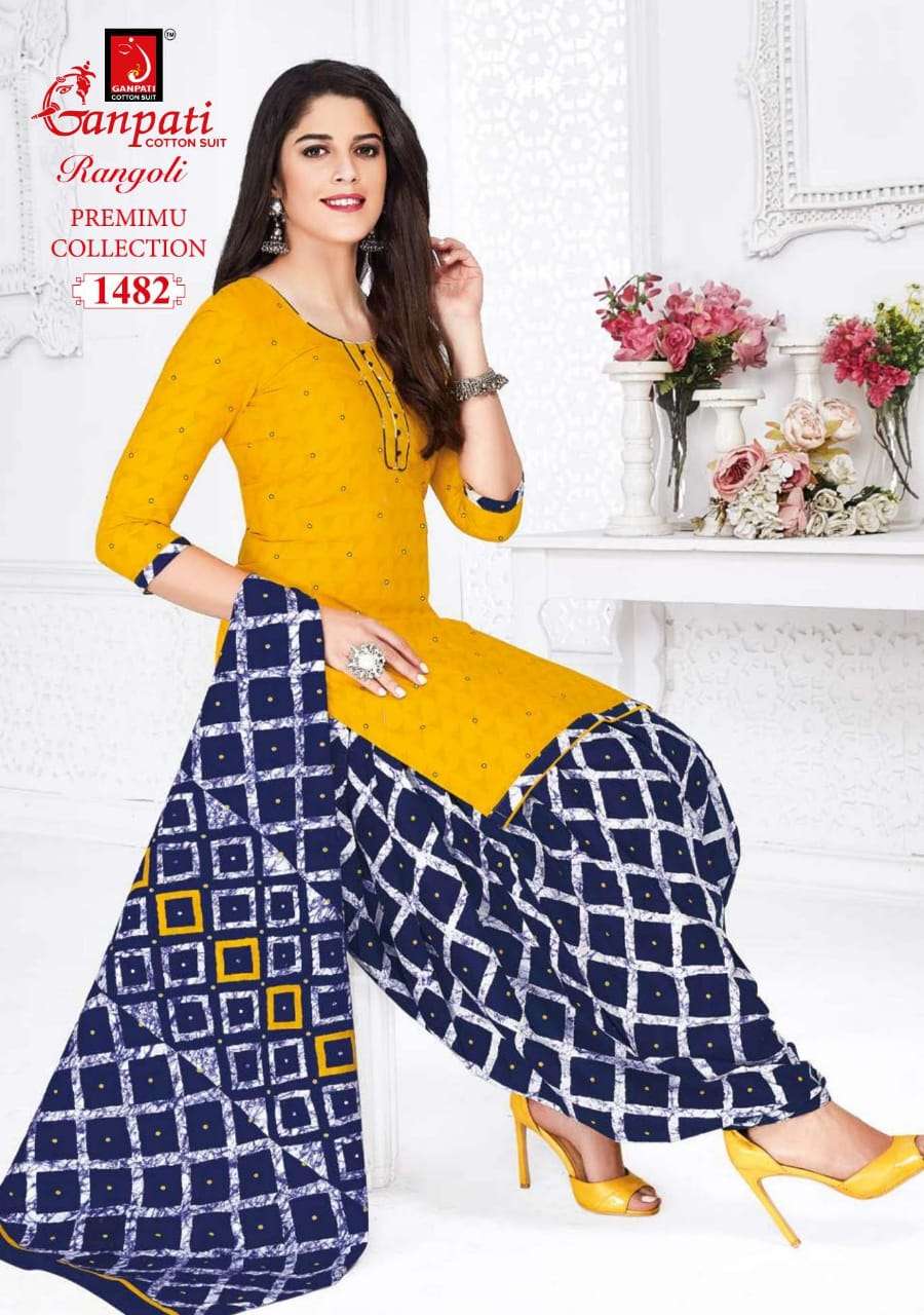 RANGOLI PREMIUM COLLECTION BY GANPATI COTTON SUIT 1481 TO 1504 SERIES BEAUTIFUL SUITS STYLISH FANCY COLORFUL CASUAL WEAR & ETHNIC WEAR COTTON DRESSES AT WHOLESALE PRICE