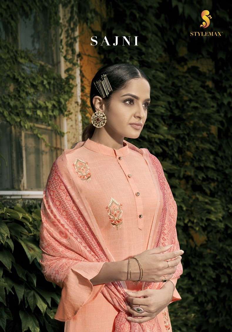 SAJNI BY STYLEMAX 1001 TO 1004 SERIES BEAUTIFUL SUITS COLORFUL STYLISH FANCY CASUAL WEAR & ETHNIC WEAR PURE COTTON SLUB EMBROIDERED DRESSES AT WHOLESALE PRICE