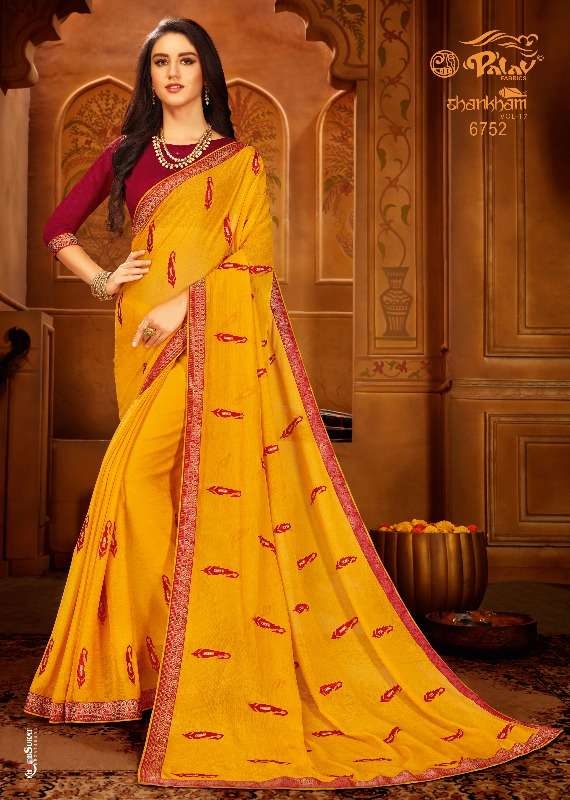 SHANKHAM VOL-17 NX BY PALAV INDIAN TRADITIONAL WEAR COLLECTION BEAUTIFUL STYLISH FANCY COLORFUL PARTY WEAR & OCCASIONAL WEAR CHIFFON SAREES AT WHOLESALE PRICE