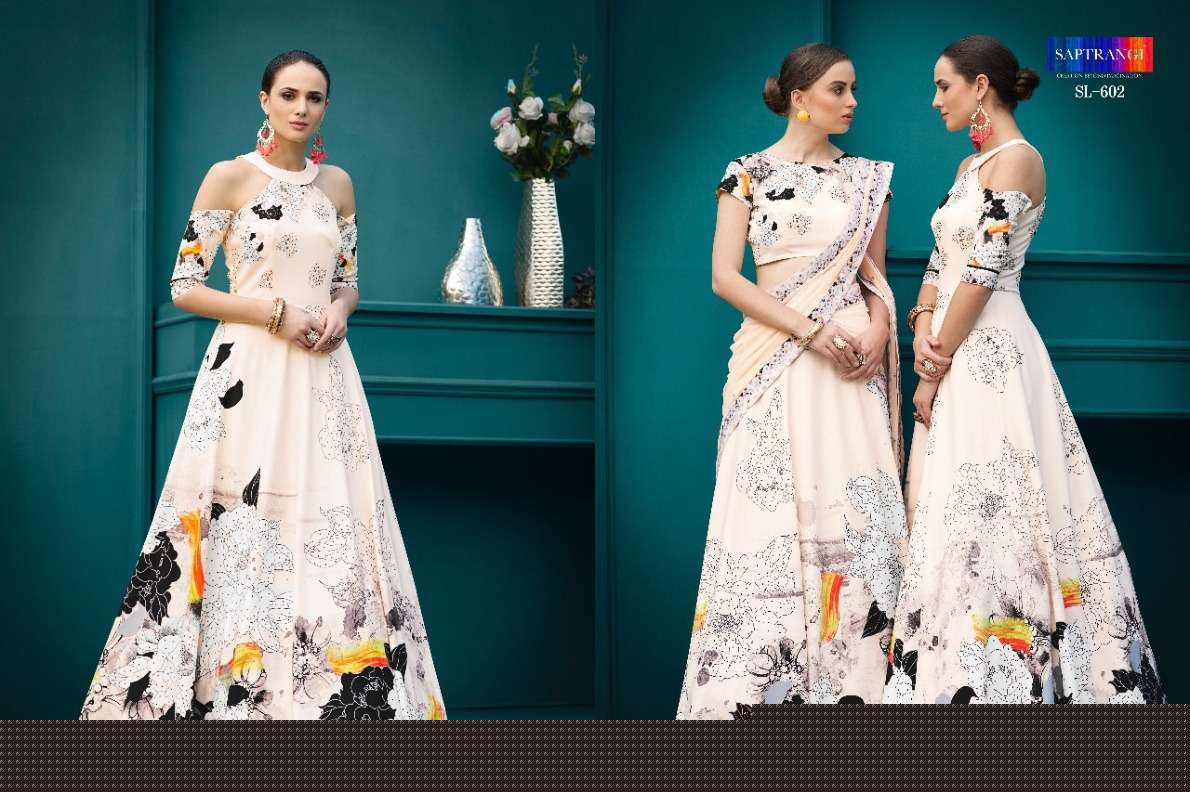 SAPTRANGI SL-601 SERIES BY SAPTRANGI SL-601 TO SL-607 SERIES BEAUTIFUL STYLISH FANCY COLORFUL CASUAL WEAR & ETHNIC WEAR PURE NATURAL SILK GOWNS AT WHOLESALE PRICE