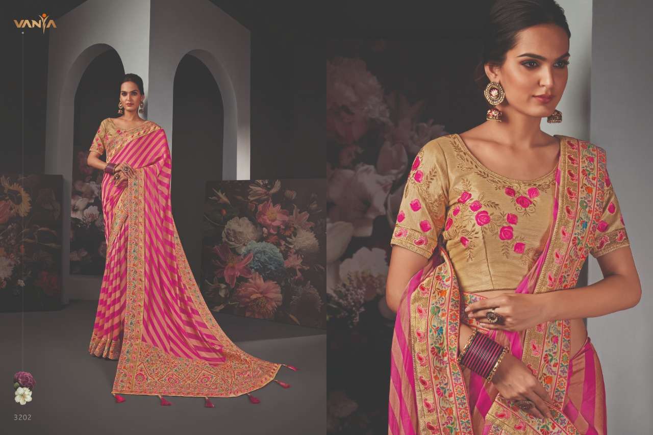 VANYA VOL-22 BY VANYA 3201 TO 3209 SERIES INDIAN TRADITIONAL WEAR COLLECTION BEAUTIFUL STYLISH FANCY COLORFUL PARTY WEAR & OCCASIONAL WEAR SATIN GEORGETTE SAREES AT WHOLESALE PRICE