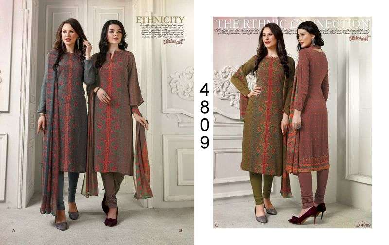 VAISHALI 4800 SERIES BY VAISHALI FABRICS BEAUTIFUL STYLISH SUITS FANCY COLORFUL CASUAL WEAR & ETHNIC WEAR & READY TO WEAR PURE CREPE PRINTED DRESSES AT WHOLESALE PRICE