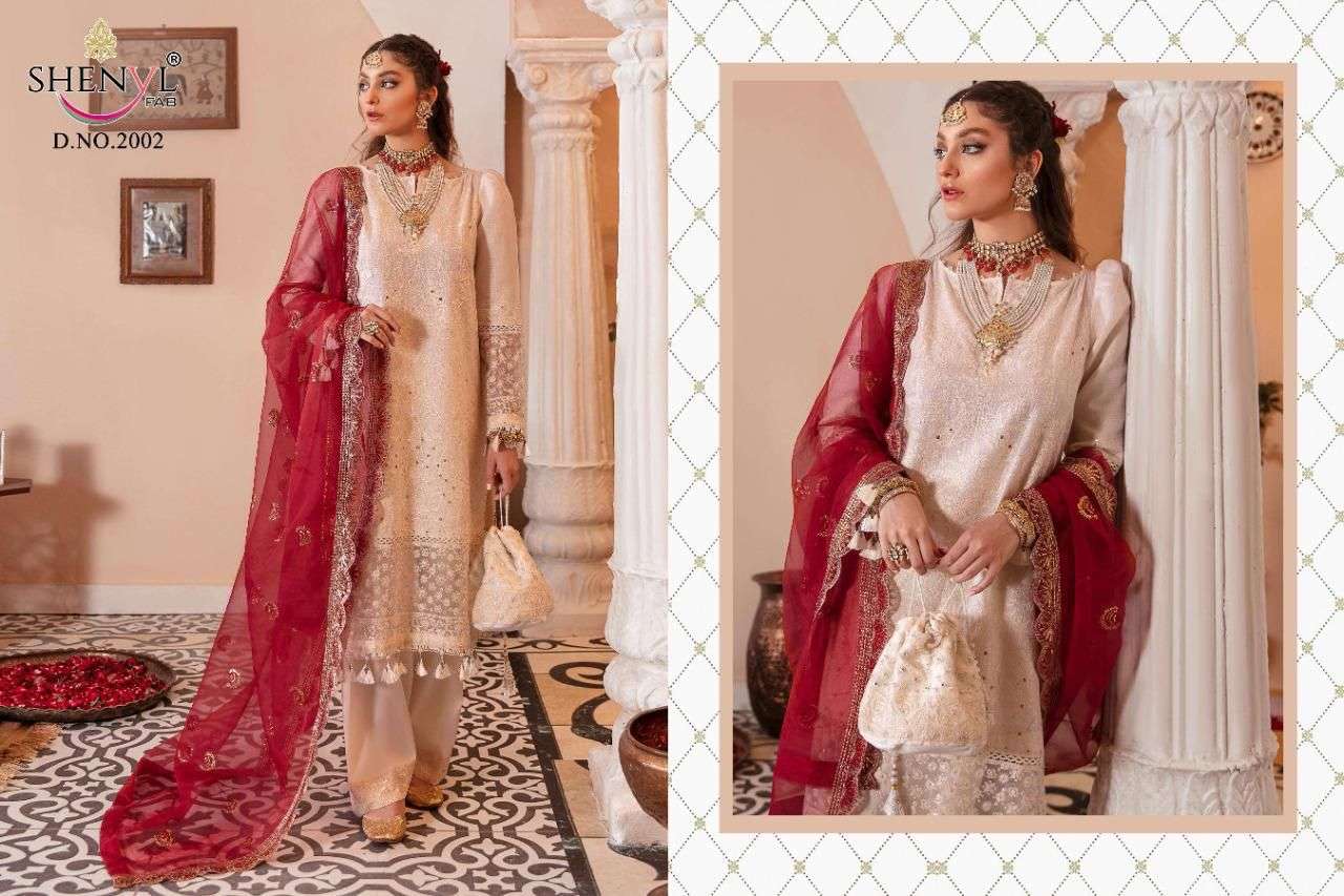 AIROZEH VOL-2 BY SHENYL FABS 2001 TO 2004 SERIES DESIGNER PAKISTANI SUITS BEAUTIFUL STYLISH FANCY COLORFUL PARTY WEAR & ETHNIC WEAR FAUX GEORGETTE EMBROIDERED DRESSES AT WHOLESALE PRICE