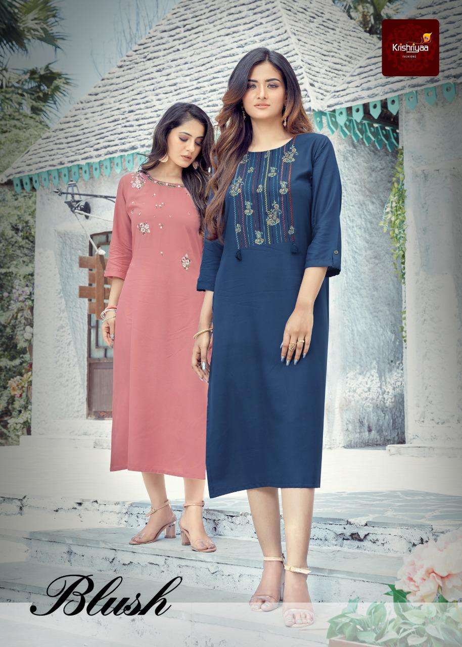 BLUSH BY KRISHRIYAA 51133 TO 51140 SERIES DESIGNER STYLISH FANCY COLORFUL BEAUTIFUL PARTY WEAR & ETHNIC WEAR COLLECTION VISCOSE RAYON KURTIS AT WHOLESALE PRICE