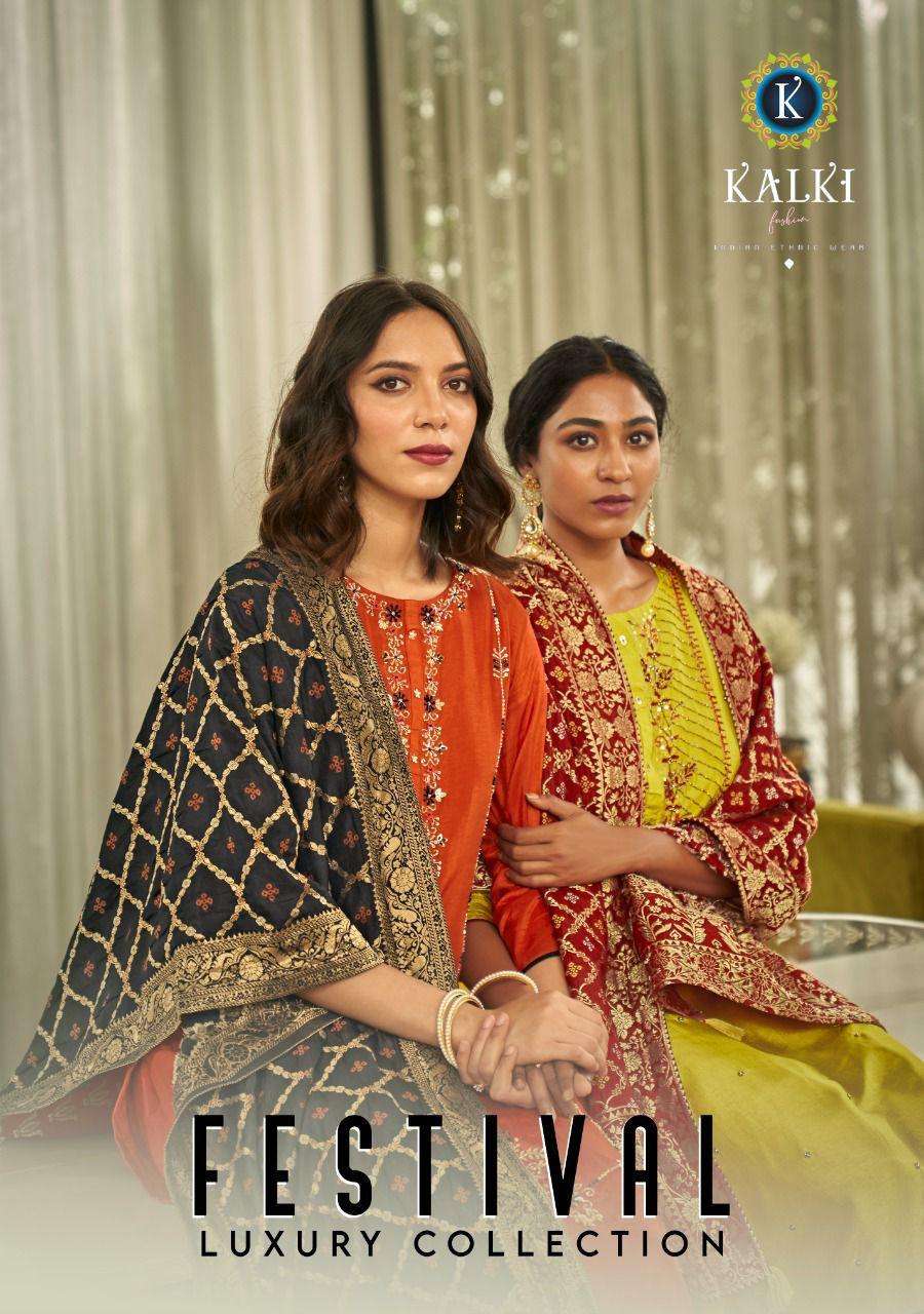FESTIVAL LUXURY COLLECTION BY KALKI 77001 TO 77006 SERIES BEAUTIFUL SUITS COLORFUL STYLISH FANCY CASUAL WEAR & ETHNIC WEAR PURE VISCOSE SILK DRESSES AT WHOLESALE PRICE