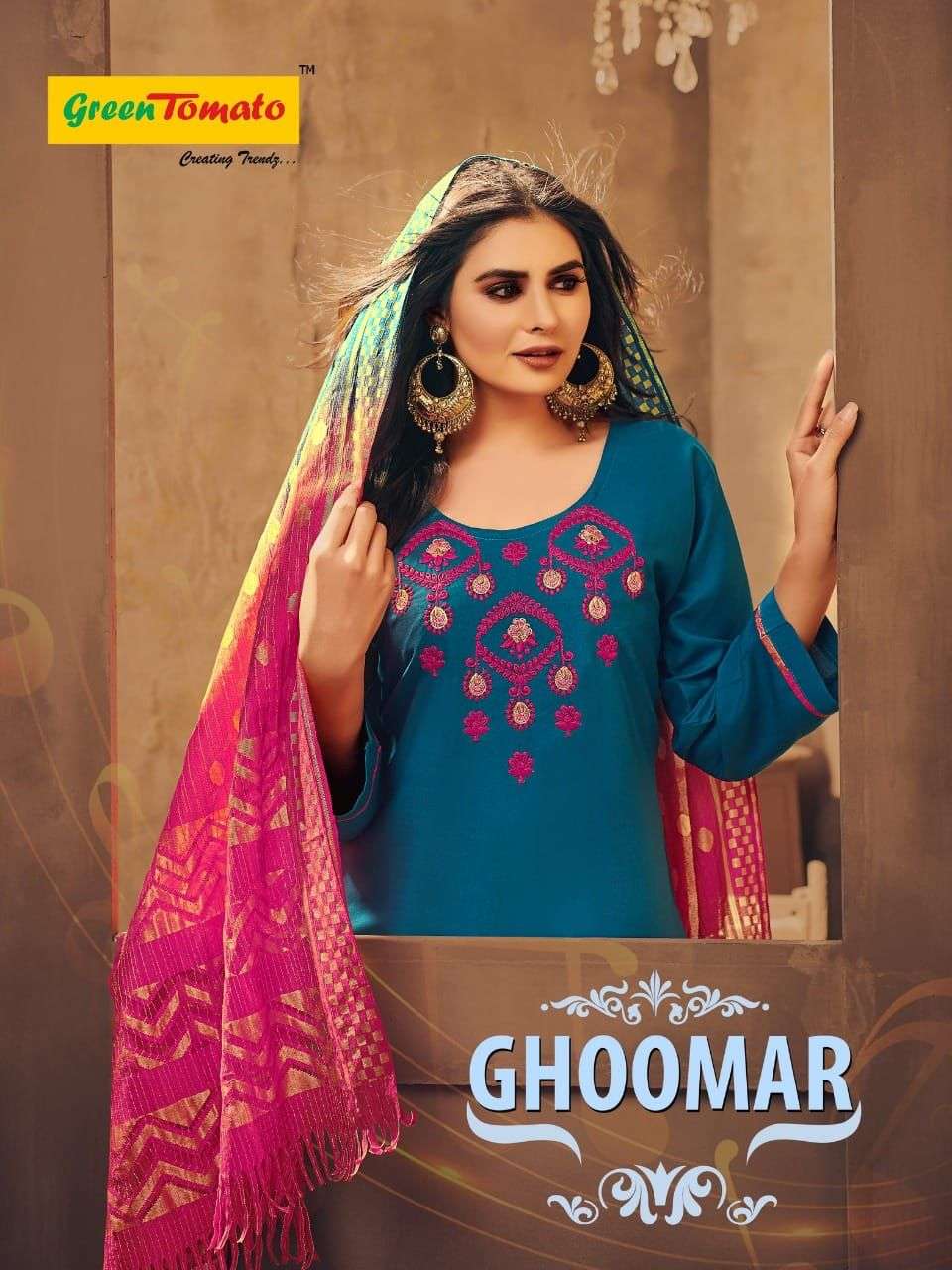GHOOMAR BY GREEN TOMATO 001 TO 008 SERIES BEAUTIFUL SUITS COLORFUL STYLISH FANCY CASUAL WEAR & ETHNIC WEAR FANCY DRESSES AT WHOLESALE PRICE