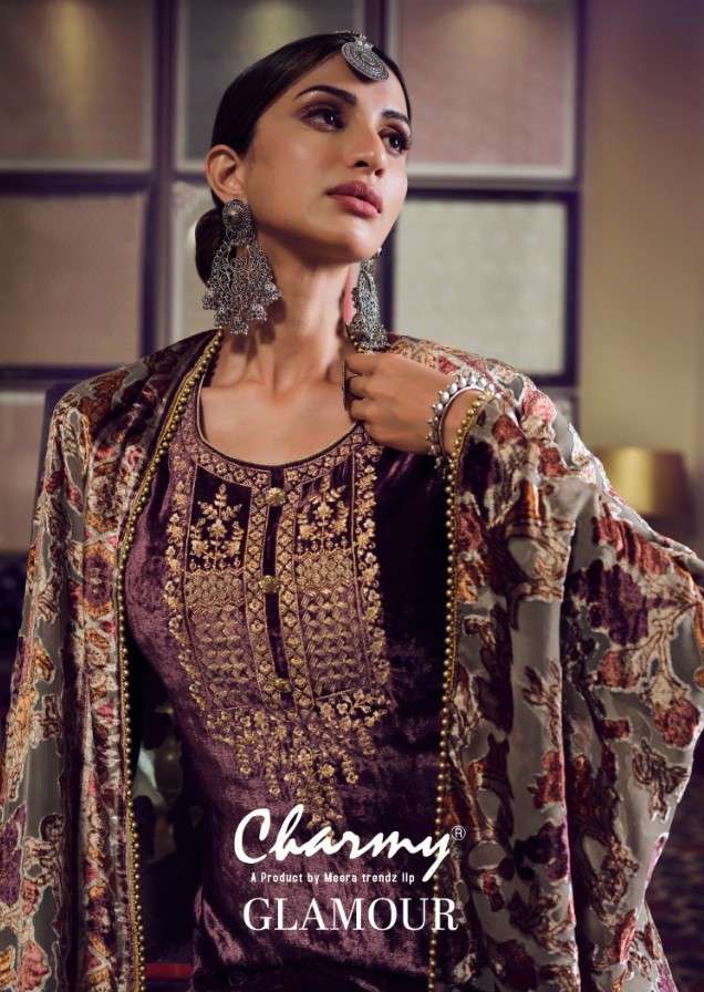 GLAMOUR BY CHARMY 3261 TO 3265 SERIES BEAUTIFUL SUITS COLORFUL STYLISH FANCY CASUAL WEAR & ETHNIC WEAR VELVET EMBROIDERED DRESSES AT WHOLESALE PRICE