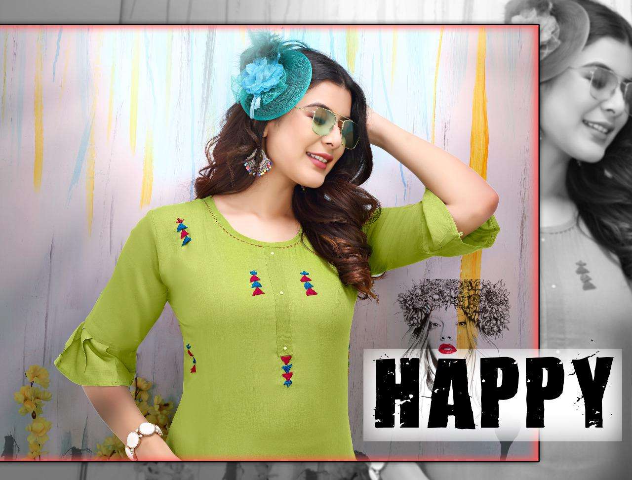 HAPPY VOL-3 BY TRENDY 301 TO 308 SERIES DESIGNER STYLISH FANCY COLORFUL BEAUTIFUL PARTY WEAR & ETHNIC WEAR COLLECTION RAYON EMBROIDERY KURTIS AT WHOLESALE PRICE