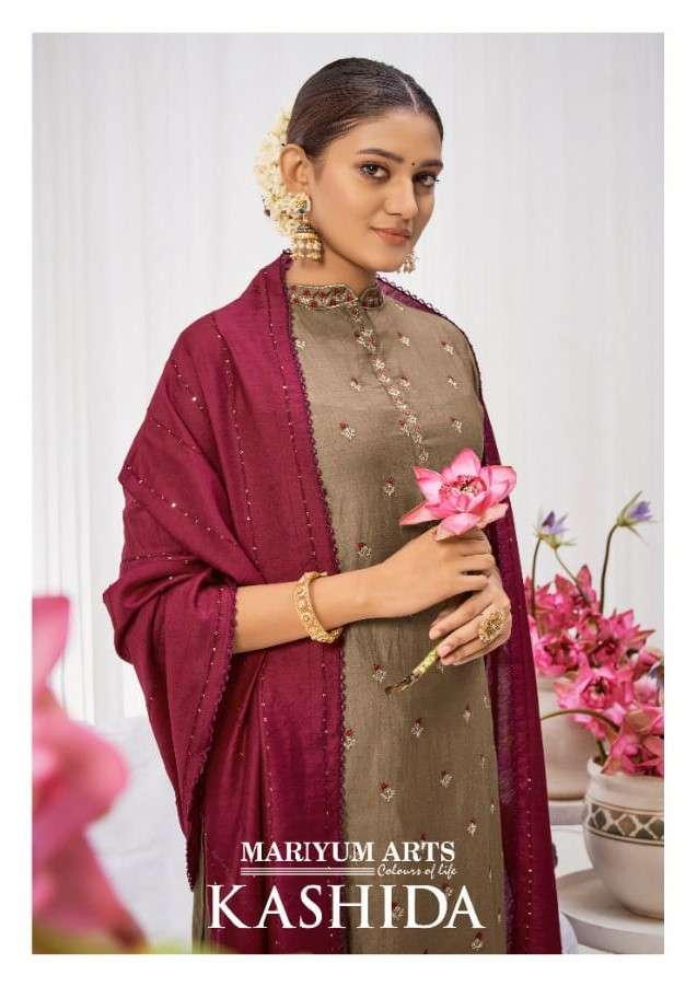 KASHIDA BY MARIYUM ARTS 1001 TO 1006 SERIES BEAUTIFUL SUITS COLORFUL STYLISH FANCY CASUAL WEAR & ETHNIC WEAR PURE SILK EMBROIDERED DRESSES AT WHOLESALE PRICE