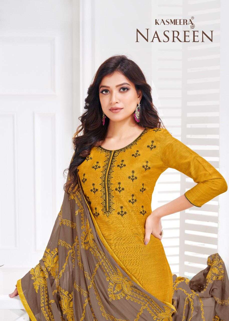 NASREEN BY KASMEERA 8001 TO 8012 SERIES BEAUTIFUL STYLISH SHARARA SUITS FANCY COLORFUL CASUAL WEAR & ETHNIC WEAR & READY TO WEAR JHARNA SILK DRESSES AT WHOLESALE PRICE