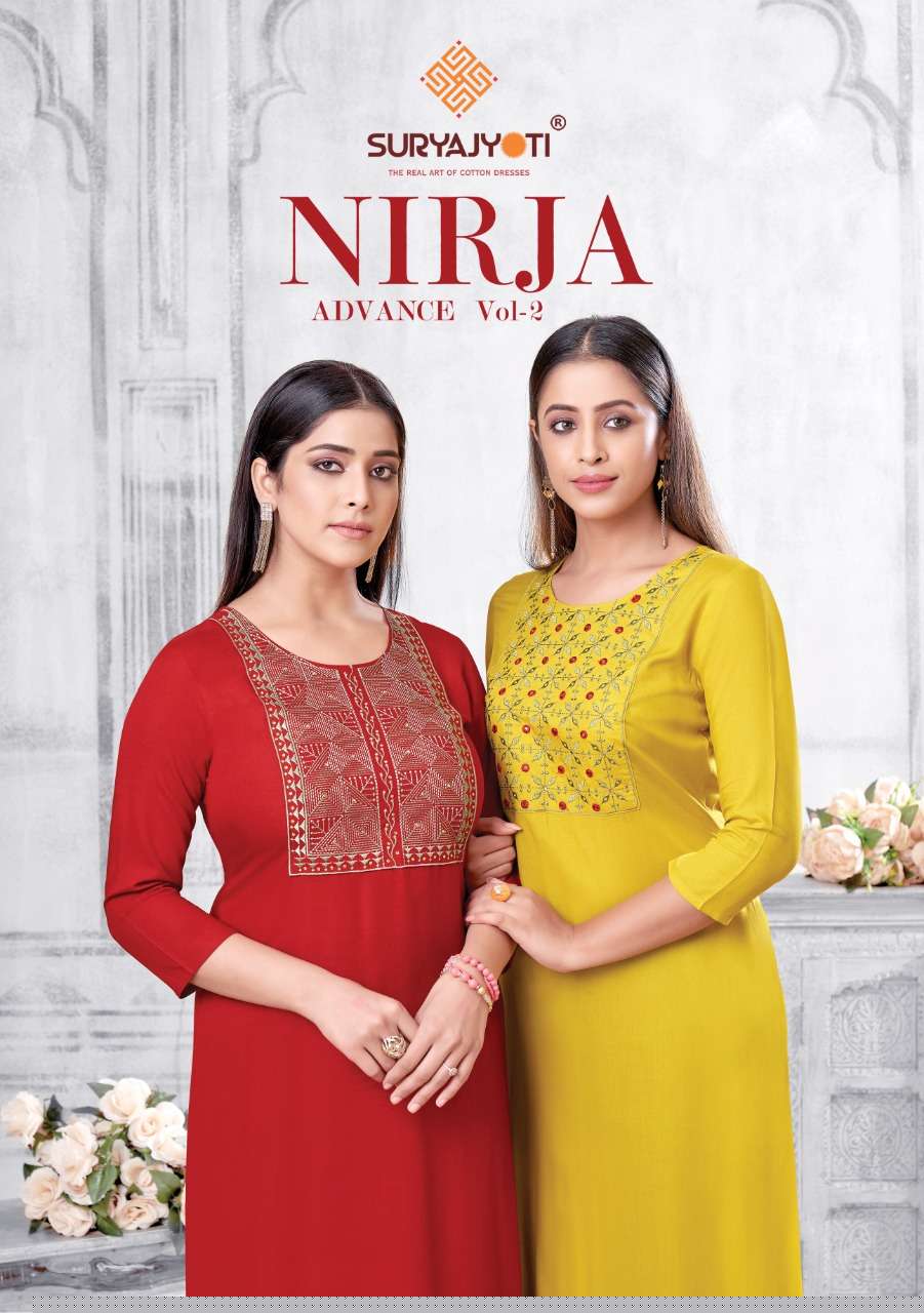 NIRJA ADVANCE VOL-2 BY SURYAJYOTI 2001 TO 2008 SERIES DESIGNER STYLISH FANCY COLORFUL BEAUTIFUL PARTY WEAR & ETHNIC WEAR COLLECTION RAYON EMBROIDERY KURTIS AT WHOLESALE PRICE