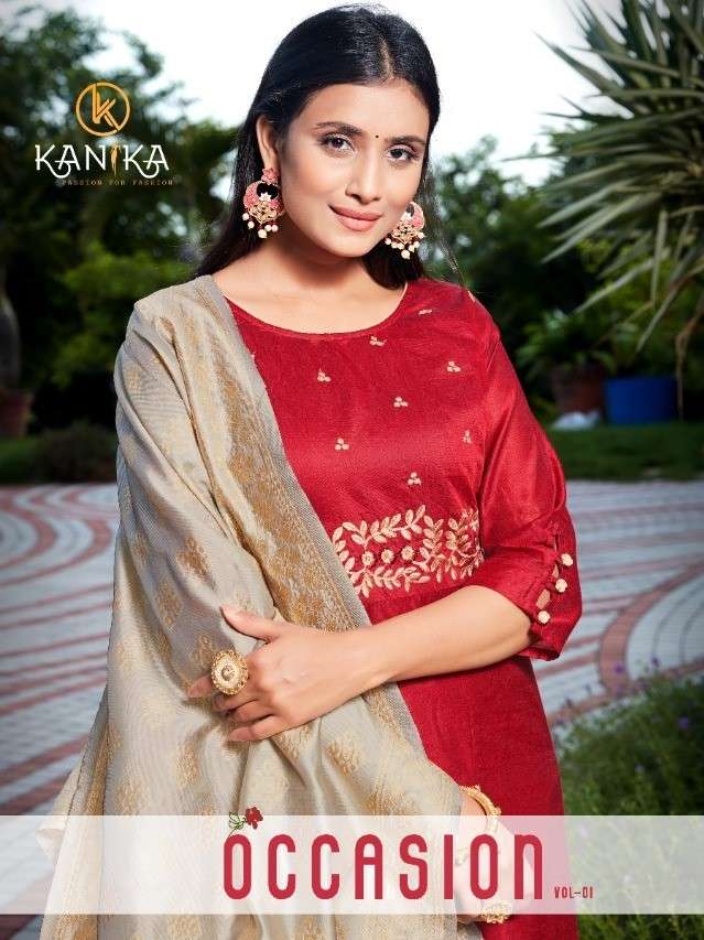 OCCASION BY KANIKA 1001 TO 1003 SERIES DESIGNER STYLISH FANCY COLORFUL BEAUTIFUL PARTY WEAR & ETHNIC WEAR COLLECTION MODAL CHANDERI KURTIS WITH DUPATTA AT WHOLESALE PRICE