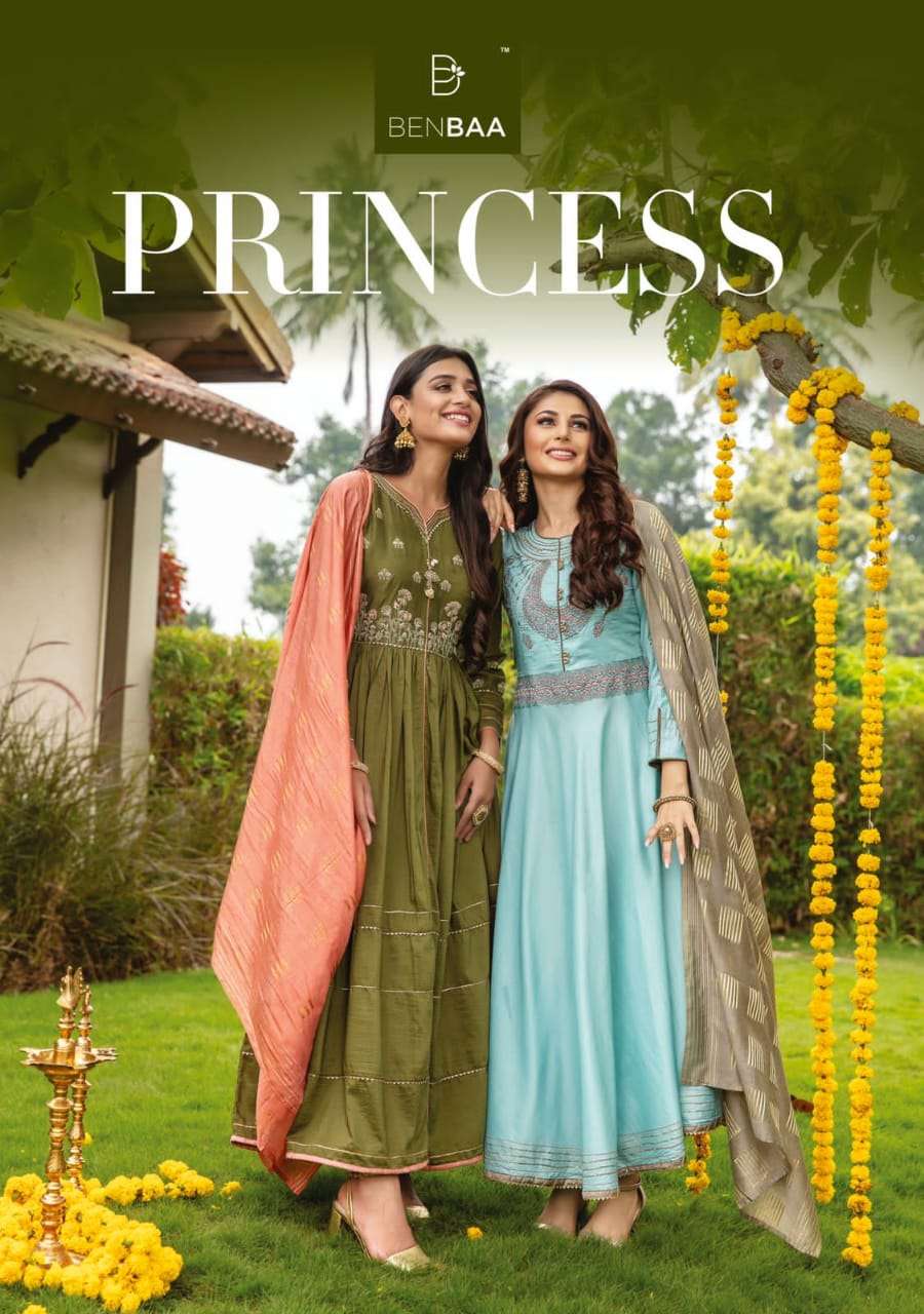 PRINCESS BY BENBAA 01 TO 06 SERIES BEAUTIFUL STYLISH FANCY COLORFUL CASUAL WEAR & ETHNIC WEAR HEAVY SILK EMBROIDERED GOWNS WITH DUPATTA AT WHOLESALE PRICE