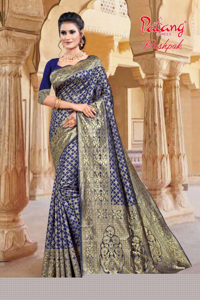PUSHPAK BY PATANG SAREES 1501 TO 1508 SERIES INDIAN TRADITIONAL WEAR COLLECTION BEAUTIFUL STYLISH FANCY COLORFUL PARTY WEAR & OCCASIONAL WEAR SILK SAREES AT WHOLESALE PRICE