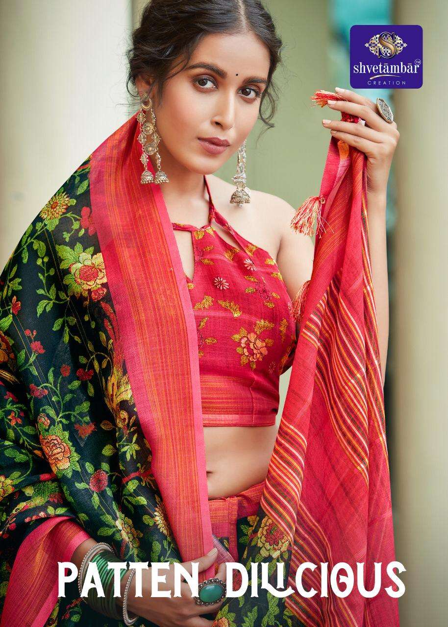 PATTEN DELICIOUS BY SHVETAMBAR CREATION 01 TO 09 SERIES INDIAN TRADITIONAL WEAR COLLECTION BEAUTIFUL STYLISH FANCY COLORFUL PARTY WEAR & OCCASIONAL WEAR PURE LINEN SILK SAREES AT WHOLESALE PRICE