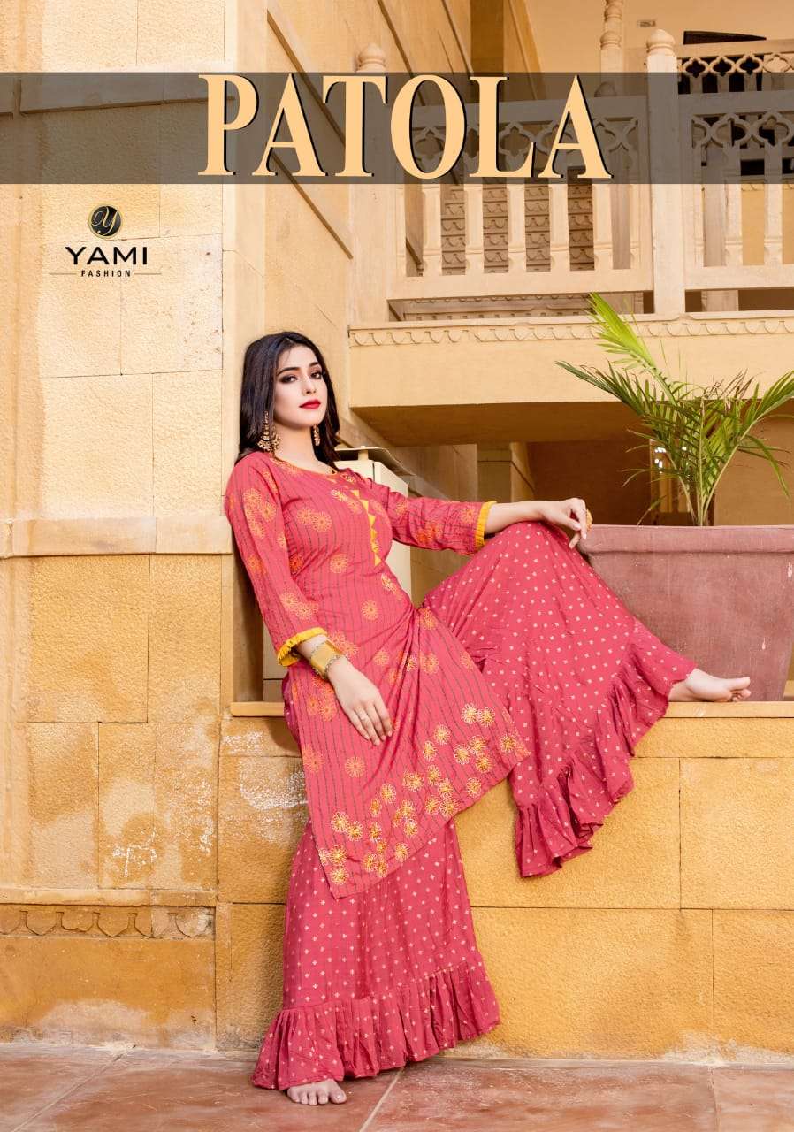 PATOLA BY YAMI FASHION 4271 TO 4276 SERIES DESIGNER STYLISH FANCY COLORFUL BEAUTIFUL PARTY WEAR & ETHNIC WEAR COLLECTION VISCOSE CHANDERI KURTIS WITH BOTTOM AT WHOLESALE PRICE