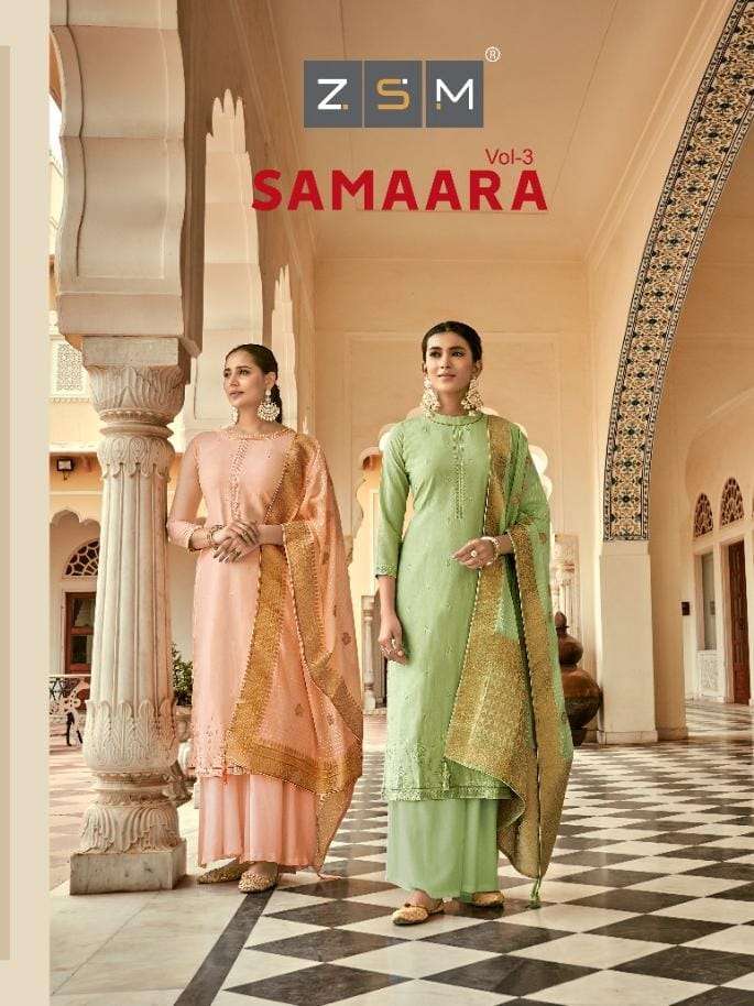SAMAARA VOL-3 BY ZSM 1001 TO 1008 SERIES BEAUTIFUL STYLISH SHARARA SUITS FANCY COLORFUL CASUAL WEAR & ETHNIC WEAR & READY TO WEAR COTTON SILK EMBROIDERED DRESSES AT WHOLESALE PRICE