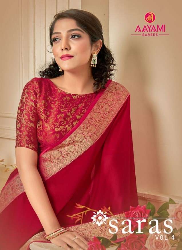 SARAS VOL-4 BY AAYAMI 3901 TO 3912 SERIES INDIAN TRADITIONAL WEAR COLLECTION BEAUTIFUL STYLISH FANCY COLORFUL PARTY WEAR & OCCASIONAL WEAR SATIN GEORGETTE SAREES AT WHOLESALE PRICE