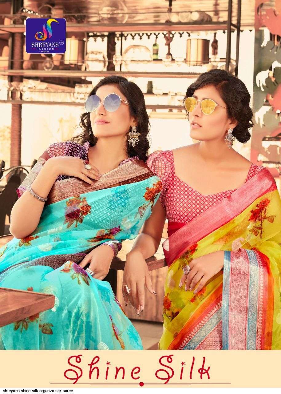 SHINE SILK BY SHREYANS 03 TO 12 SERIES INDIAN TRADITIONAL WEAR COLLECTION BEAUTIFUL STYLISH FANCY COLORFUL PARTY WEAR & OCCASIONAL WEAR ORGANZA SAREES AT WHOLESALE PRICE
