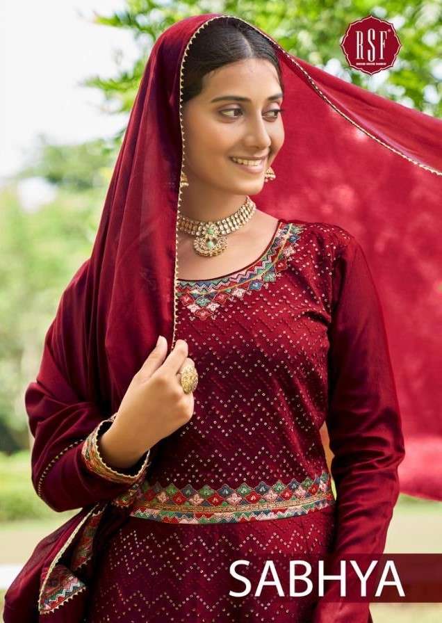 SABHYA BY RIDDHI SIDDHI FASHION 19801 TO 19804 SERIES BEAUTIFUL STYLISH SHARARA SUITS FANCY COLORFUL CASUAL WEAR & ETHNIC WEAR & READY TO WEAR PURE CHINNON SILK DRESSES AT WHOLESALE PRICE