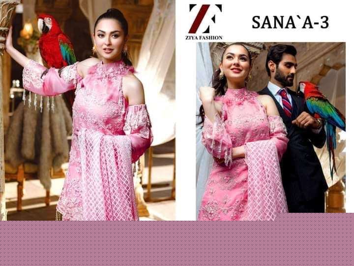 SANA A-3 BY ZIYA FASHION DESIGNER PAKISTANI SUITS BEAUTIFUL STYLISH FANCY COLORFUL PARTY WEAR & OCCASIONAL WEAR BUTTERFLY NET EMBROIDERED DRESSES AT WHOLESALE PRICE