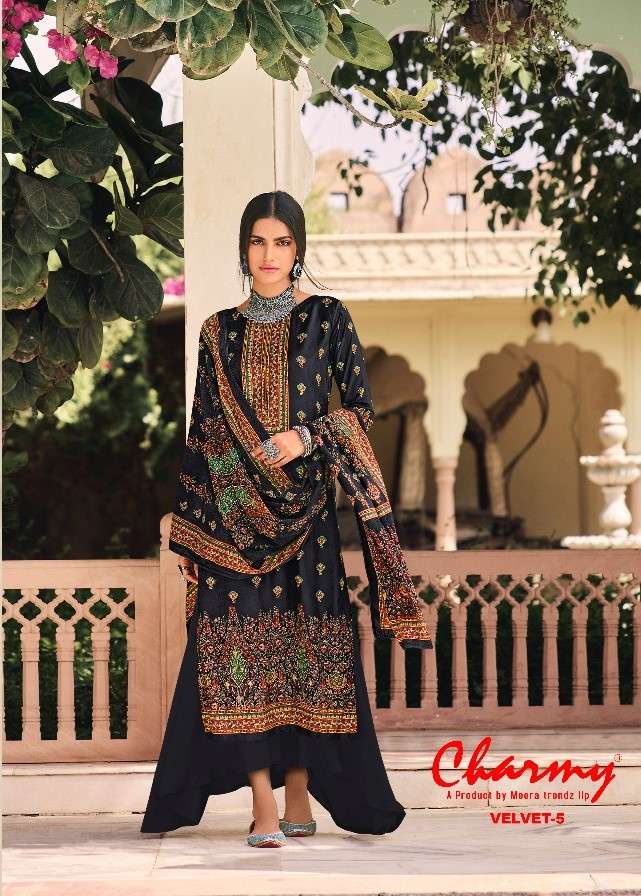 VELVET VOL-5 BY CHARMY 3171 TO 3178 SERIES BEAUTIFUL STYLISH SUITS FANCY COLORFUL CASUAL WEAR & ETHNIC WEAR & READY TO WEAR VELVET DIGITAL PRINTED DRESSES AT WHOLESALE PRICE