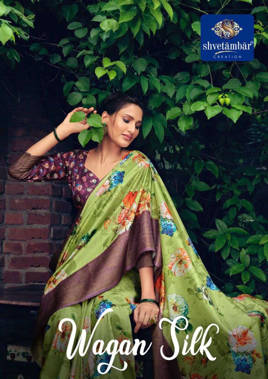 WAGAN SILK BY SHVETAMBAR CREATION 01 TO 12 SERIES INDIAN TRADITIONAL WEAR COLLECTION BEAUTIFUL STYLISH FANCY COLORFUL PARTY WEAR & OCCASIONAL WEAR PURE SILK SAREES AT WHOLESALE PRICE