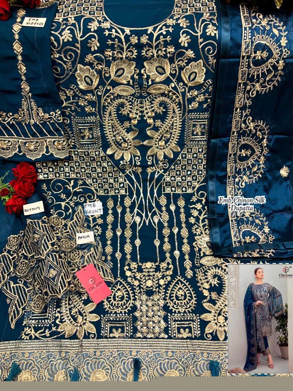 WOMANIYA 9006 COLOURS NX BY CHARIZMA DESIGNER 9006-C TO 9006-D SERIES Z BEAUTIFUL STYLISH SUITS FANCY COLORFUL CASUAL WEAR & ETHNIC WEAR & READY TO WEAR FAUX GEORGETTE EMBROIDERY DRESSES AT WHOLESALE PRICE