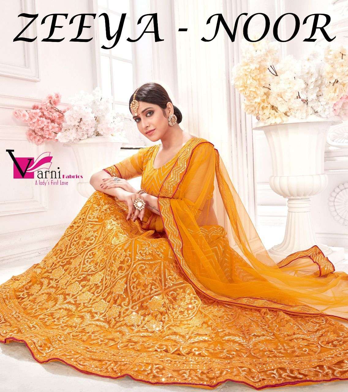 ZEEYA NOOR BY VARNI FABRICS 3001 TO 3004 SERIES INDIAN TRADITIONAL BEAUTIFUL STYLISH DESIGNER BANARASI SILK JACQUARD EMBROIDERED PARTY WEAR NET LEHENGAS AT WHOLESALE PRICE