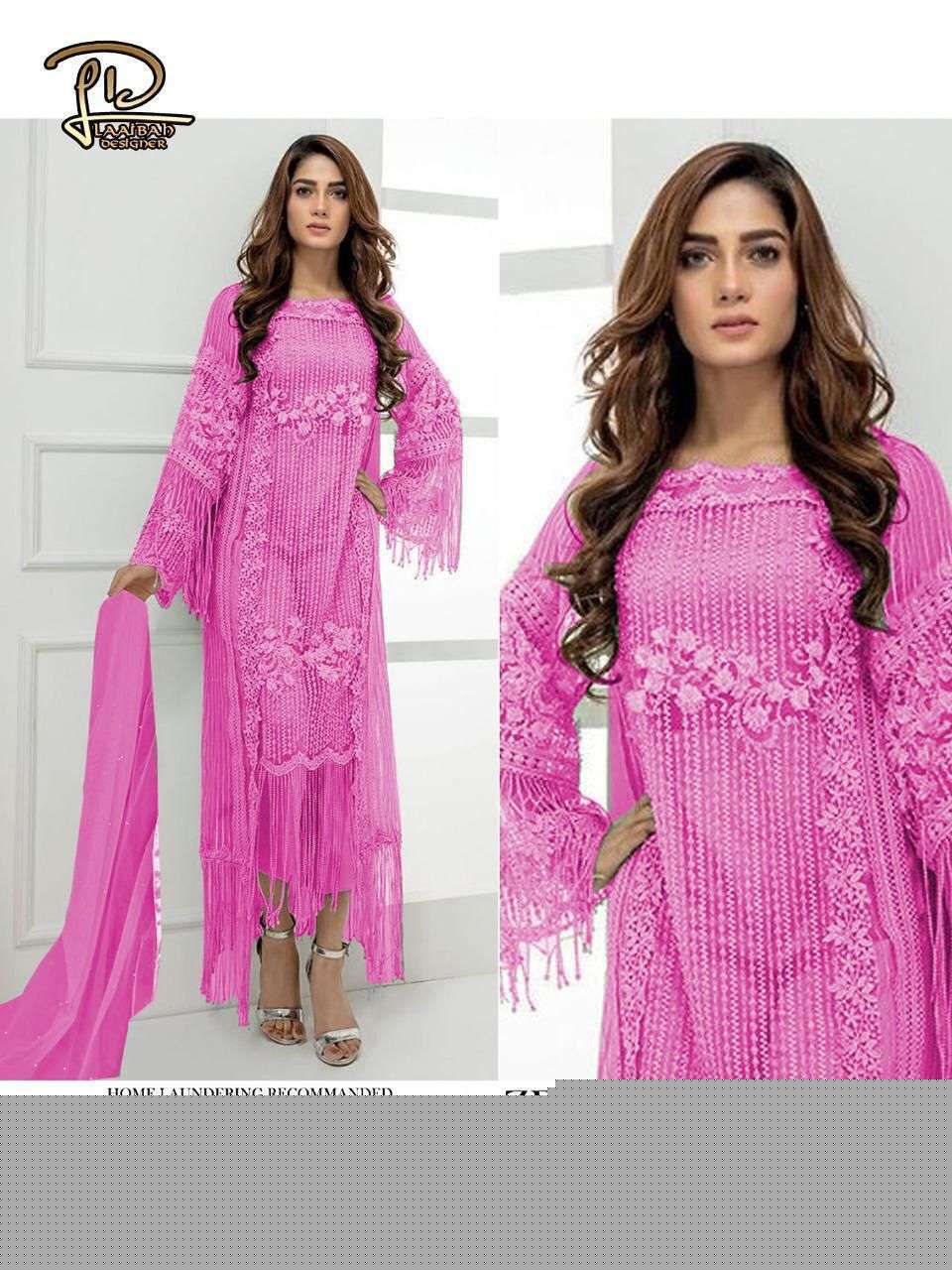 ZF 07 BY LAAIBAH DESIGNER FESTIVE PAKISTANI SUITS COLLECTION BEAUTIFUL STYLISH FANCY COLORFUL PARTY WEAR & OCCASIONAL WEAR BUTTERFLY NET WITH EMBROIDERED DRESSES AT WHOLESALE PRICE
