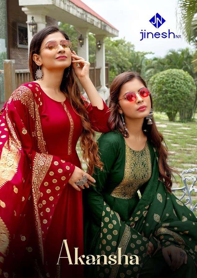 AKANSHA BY JINESH NX 1001 TO 1006 SERIES BEAUTIFUL STYLISH FANCY COLORFUL CASUAL WEAR & ETHNIC WEAR RAYON PRINT GOWNS WITH DUPATTA AT WHOLESALE PRICE