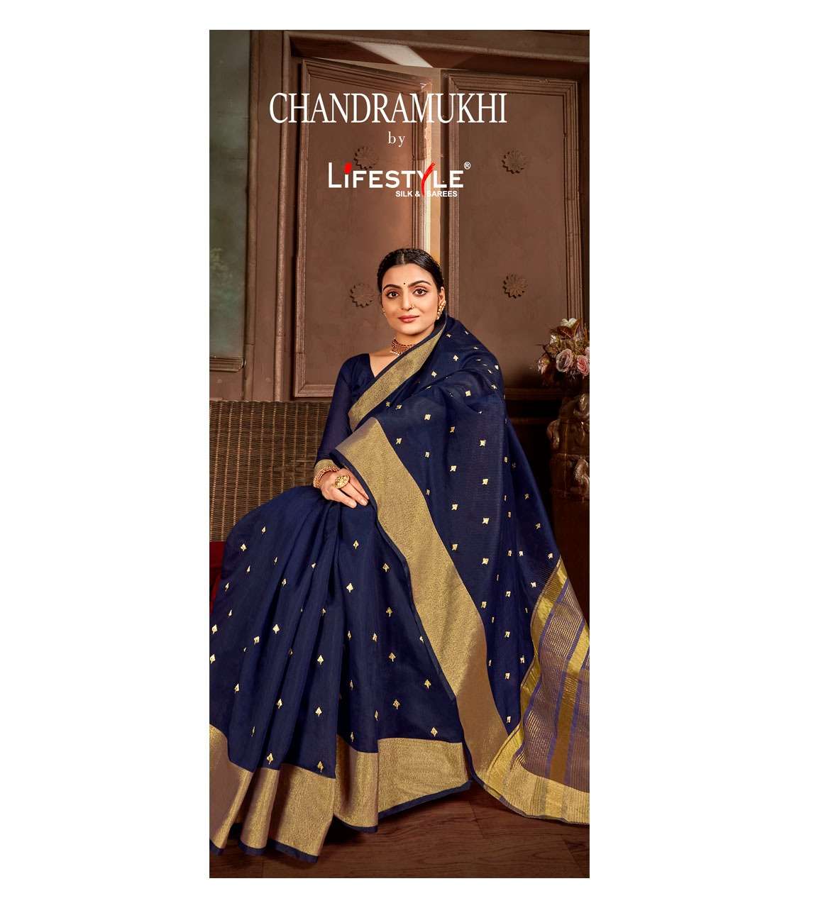 CHANDRAMUKHI BY LIFESTYLE 76981 TO 76986 SERIES INDIAN TRADITIONAL WEAR COLLECTION BEAUTIFUL STYLISH FANCY COLORFUL PARTY WEAR & OCCASIONAL WEAR CHANDERI EMBROIDERED SAREES AT WHOLESALE PRICE