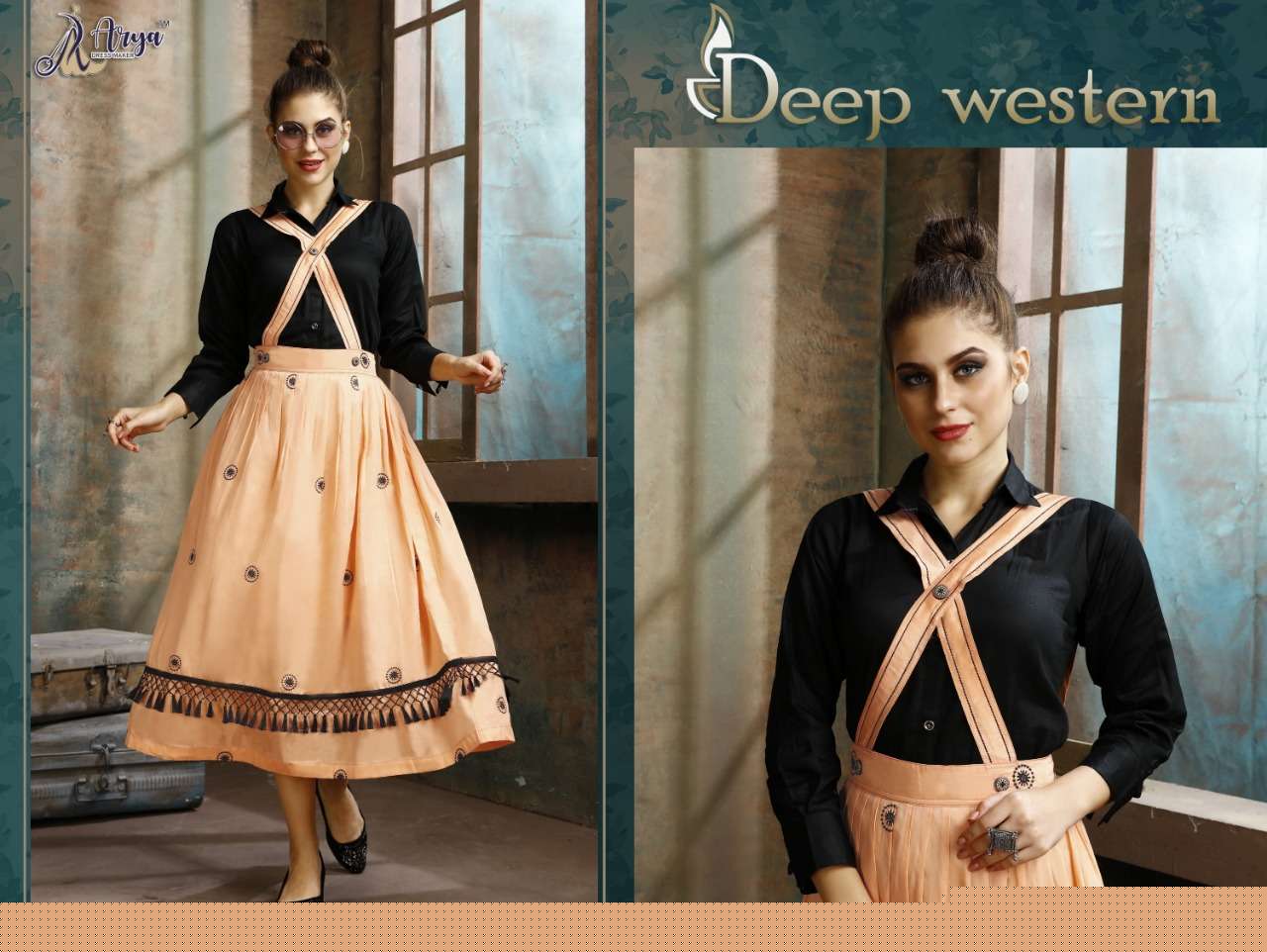 DEEP BY ARYA DRESS MAKER 01 TO 06 SERIES BEAUTIFUL STYLISH FANCY COLORFUL CASUAL WEAR & ETHNIC WEAR RAYON COTTON TOPS WITH SKIRT AT WHOLESALE PRICE