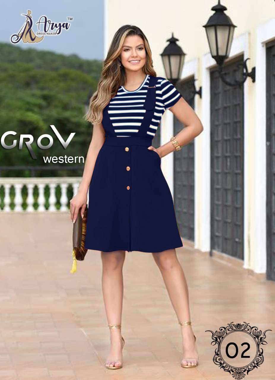 GROV BY ARYA DRESS MAKER 01 TO 06 SERIES BEAUTIFUL STYLISH FANCY COLORFUL CASUAL WEAR & ETHNIC WEAR COTTON LYCRA TOPS WITH SKIRT AT WHOLESALE PRICE