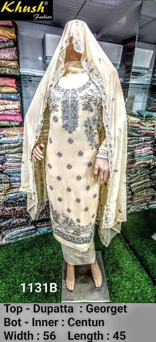 KHUSH 1131 COLOURS BY KHUSH FASHION 1131-A TO 1131-D SERIES BEAUTIFUL SUITS STYLISH COLORFUL FANCY CASUAL WEAR & ETHNIC WEAR GEORGETTE EMBROIDERED DRESSES AT WHOLESALE PRICE
