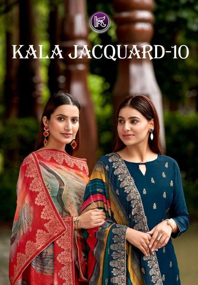 KALA JACQUARD VOL-10 BY KALA FASHION 5001 TO 5007 SERIES BEAUTIFUL SUITS COLORFUL STYLISH FANCY CASUAL WEAR & ETHNIC WEAR BANARASI JACQUARD DRESSES AT WHOLESALE PRICE