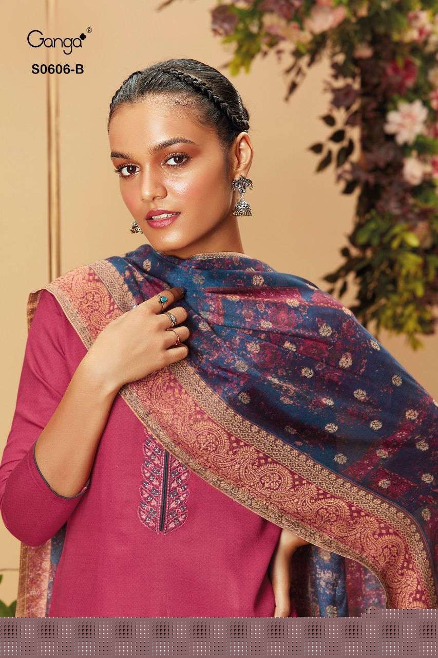 TANSY 606 BY GANGA FASHION S606-A TO S606-D SERIES BEAUTIFUL STYLISH SUITS FANCY COLORFUL CASUAL WEAR & ETHNIC WEAR & READY TO WEAR PASHMINA PRINTED DRESSES AT WHOLESALE PRICE